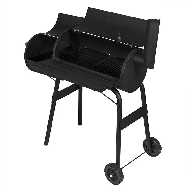 Barbecue chariot à charbon de bois 2 compartiments avec roues de transport noir 19_0000937
