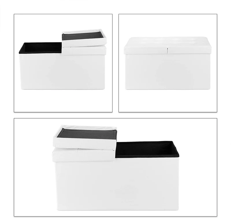 Banquette avec espace de rangement à couvercle en cuir artificiel 75 cm blanc 13_0000372