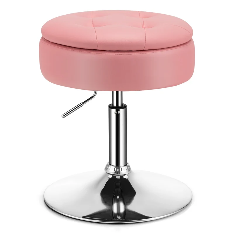 Tabouret pivotant à 360° hauteur réglable 51-66 cm avec rangement style moderne en cuir pu rose 20_0014153