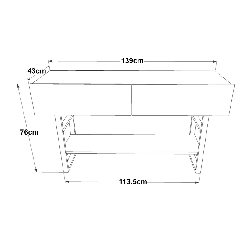 Table console 76 x 139 x 43 cm effet chêne rustique / noir 03_0008589