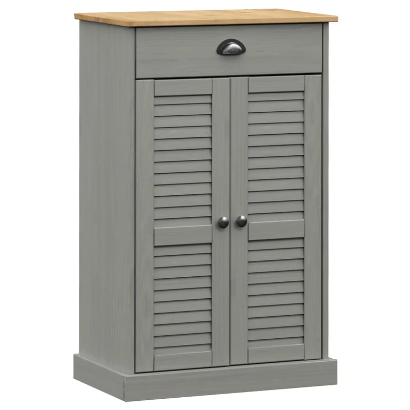 Armoire à chaussures range chaussures rangement meuble entrée couloir salon 60 x 35 x 96 cm bois massif de pin gris 02_0022117