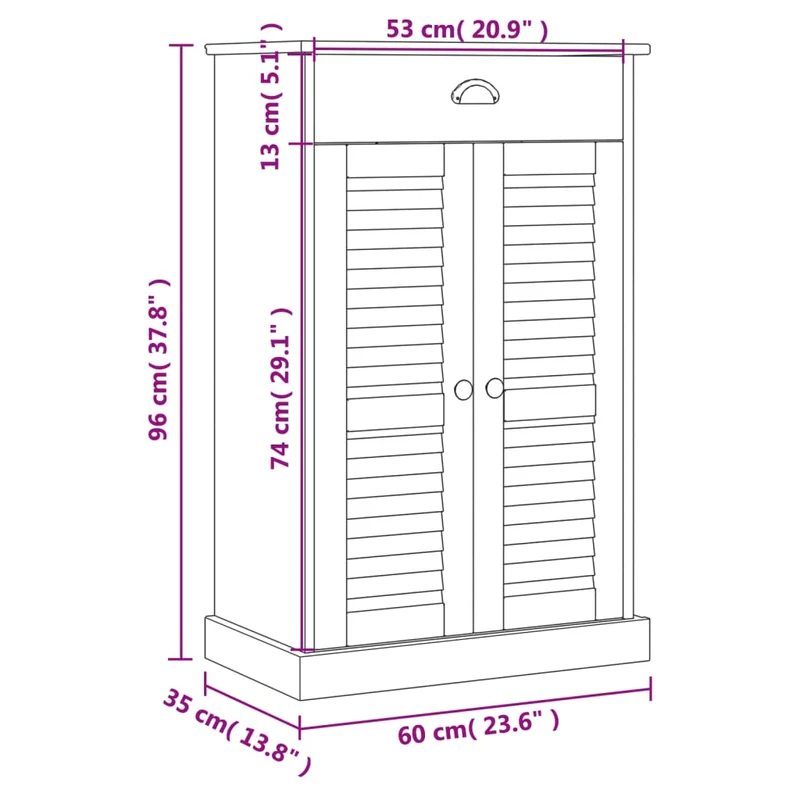 Armoire à chaussures range chaussures rangement meuble entrée couloir salon 60 x 35 x 96 cm bois massif de pin gris 02_0022117