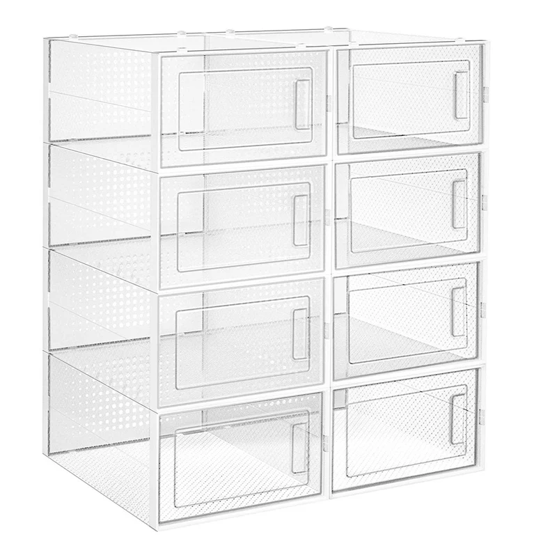 Boîtes à chaussures lot de 18 rangement chaussures pliable pour pointure jusqu’à 44 transparent et blanc 12_0004441