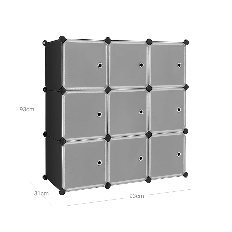 Étagère de rangement 9 casiers armoire en plastique avec porte diy stable assemblage facile noir 12_0005701