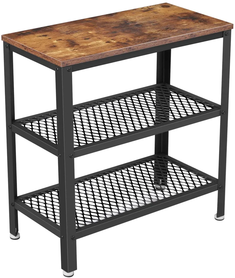 Table d’appoint table console 2 étagères en maille pour couloir 60 x 30 x 60 cm salon chambre bureau gain d’espace montage facile style industriel marron rustique 12_0001019