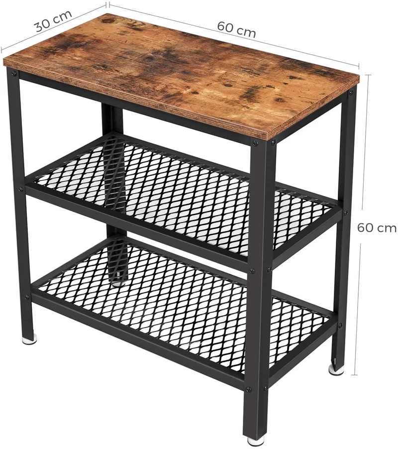 Table d’appoint table console 2 étagères en maille pour couloir 60 x 30 x 60 cm salon chambre bureau gain d’espace montage facile style industriel marron rustique 12_0001019