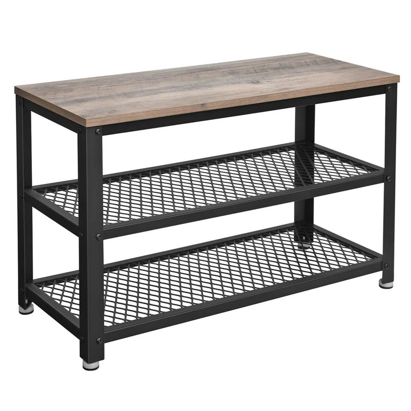 Banc à chaussures étagère à chaussures à 3 niveaux avec armature métallique 73 x 30 x 45 cm pour entrée salon couloir style industriel beige et noir 12_0002771