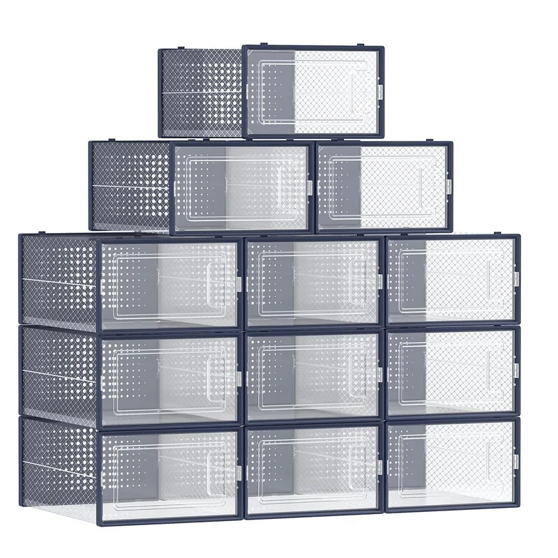 Boîtes à chaussures lot de 18 rangement chaussures pliable pour pointure jusqu’à 44 transparent et bleu 12_0004438