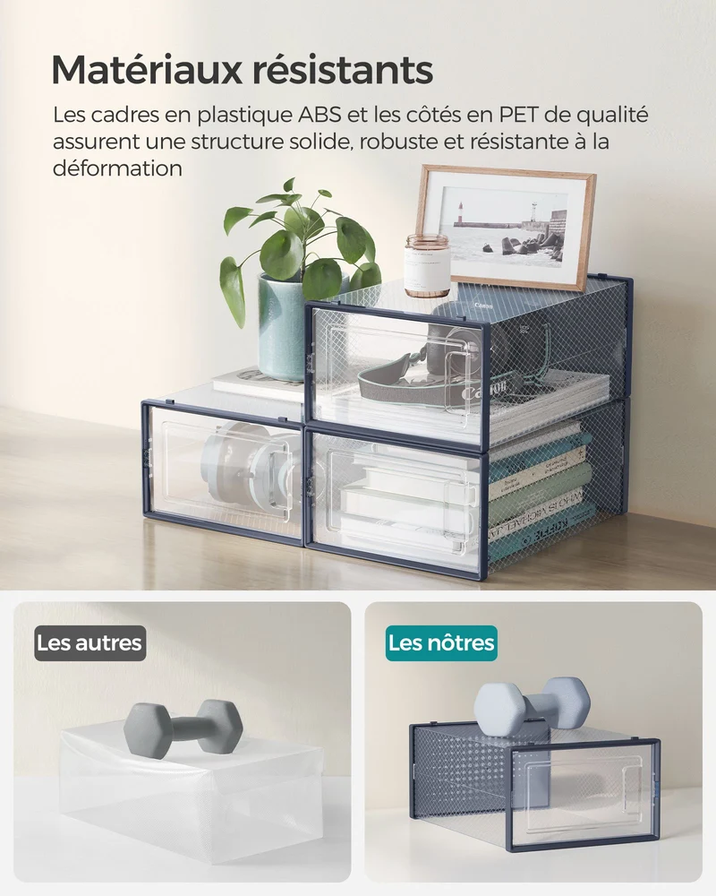 Boîtes à chaussures lot de 18 rangement chaussures pliable pour pointure jusqu’à 44 transparent et bleu 12_0004438