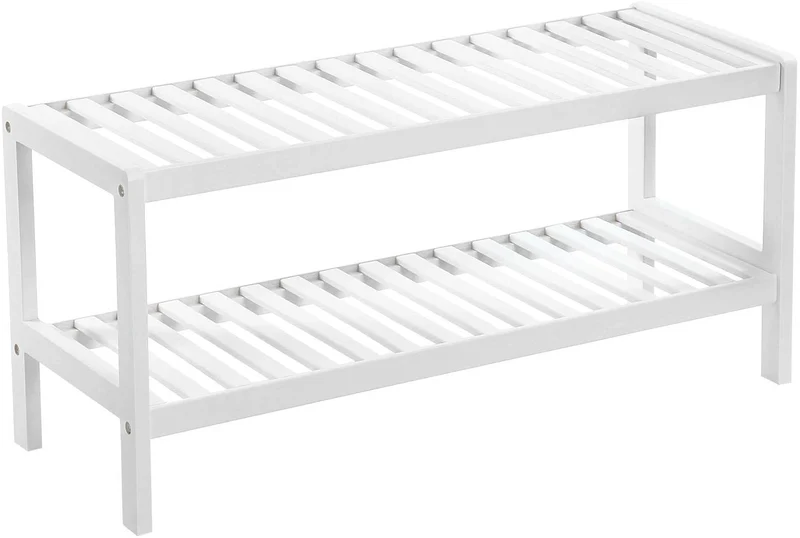 Étagère à chaussures de 2 niveaux en bambou banc à chaussures pour entrée salon salle de bains 70 x 26 x 33 cm blanc 12_0000524
