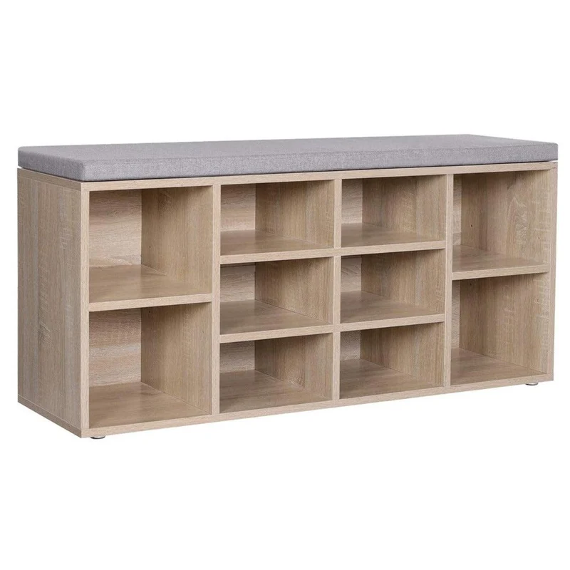 Banc à chaussures étagère à chaussures meuble de rangement 10 compartiments avec coussin pour entrée 104 x 30 x 48 cm couleur chêne 12_0002649
