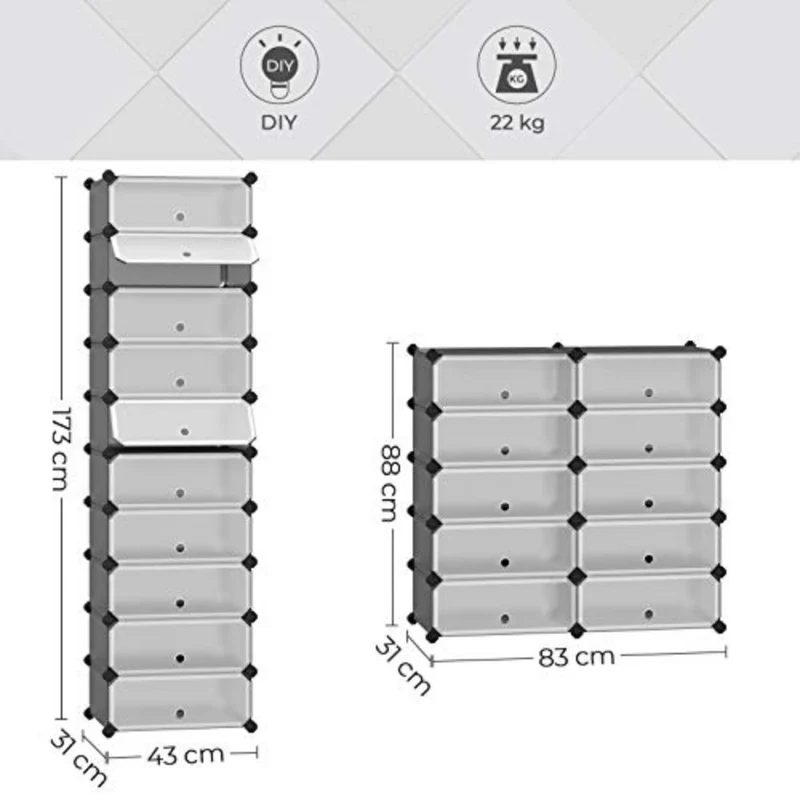 Étagère à chaussures boîte à chaussures 10 compartiments modulable rangement chaussures chaque casier 40 x 30 x 17 cm grille métallique gris 12_0003677
