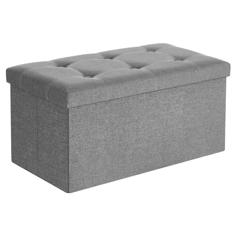 Banc de rangement 80 litres coffre boîte pouf pliable en tissu façon lin charge 300 kg pour salon chambre couloir gris clair 12_0003154