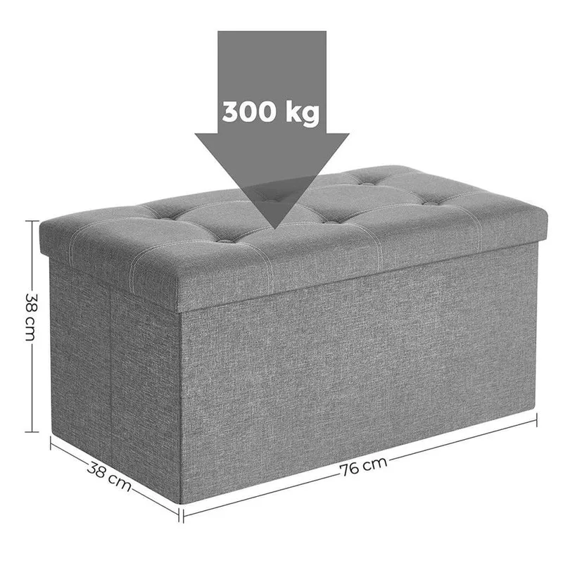 Banc de rangement 80 litres coffre boîte pouf pliable en tissu façon lin charge 300 kg pour salon chambre couloir gris clair 12_0003154
