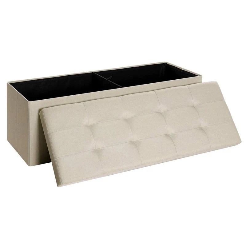 Banc avec espace de rangement siège coffre de rangement pliable capacité de charge 300 kg 120 litres 110 x 38 x 38 cm imitation lin beige 12_0003347