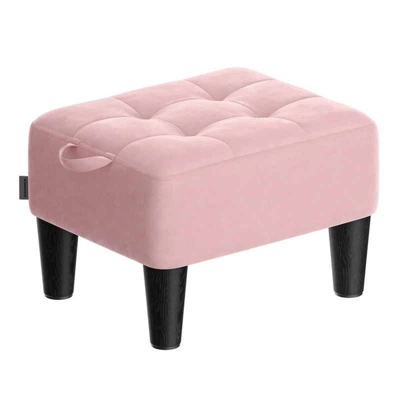 Tabouret repose-pieds en velours pouf rembourrage épais capacité de charge 150 kg pour salon chambre entrée rose 12_0007733