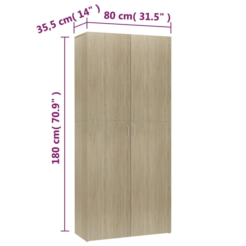 Armoire à chaussures range chaussures rangement meuble entrée couloir salon sonoma 80 x 35,5 x 180 cm bois ingénierie brun 02_0021735
