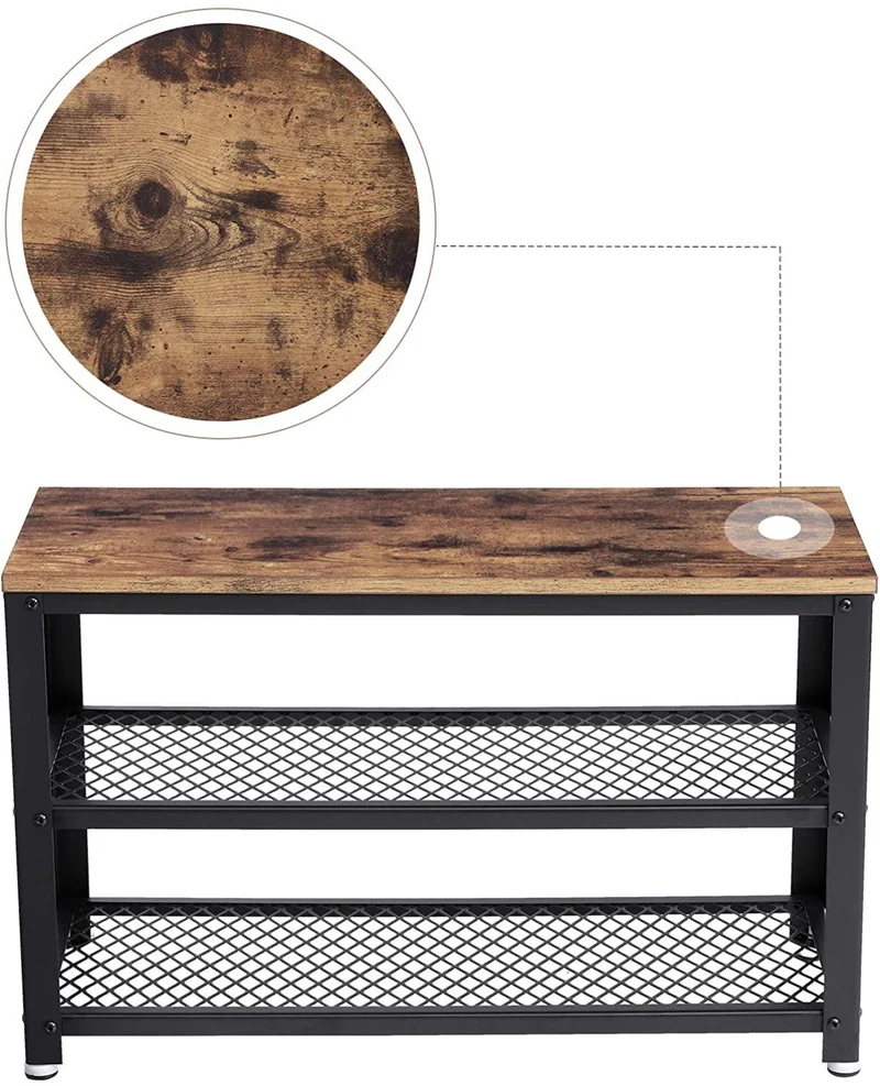 Banc banquette pouf à chaussures 73 cm style industriel marron et noir 12_0000212