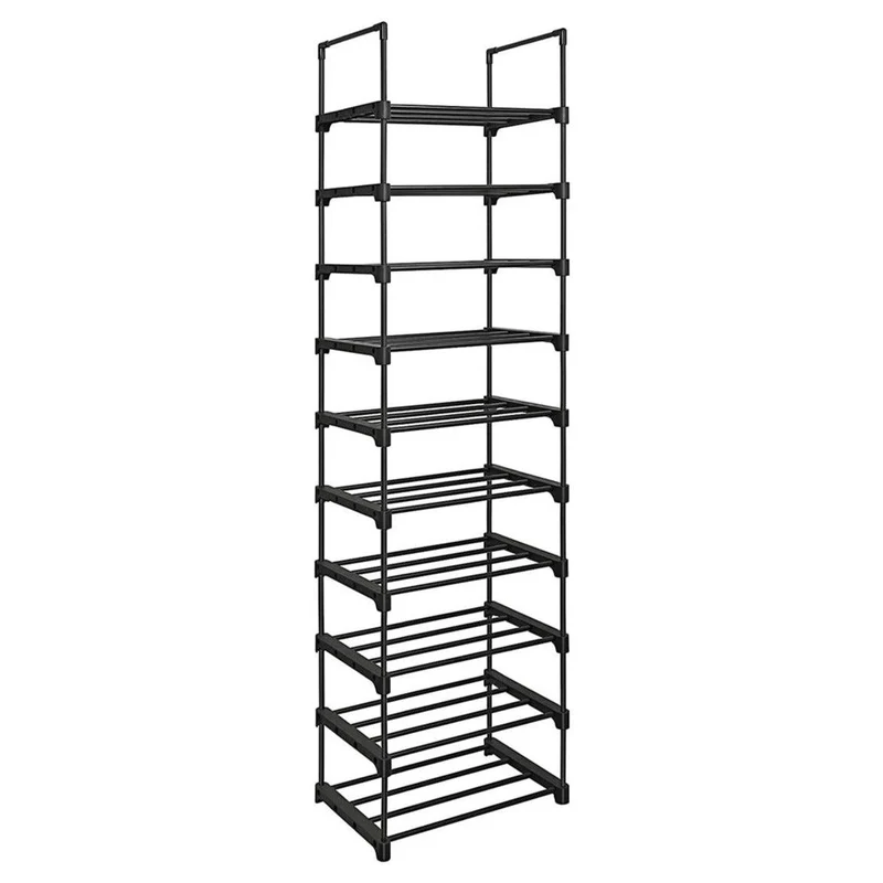 Étagère à chaussures à 10 niveaux meuble de rangement polyvalent cadre en fer personnalisable peu encombrant pour entrée salon chambre 45 x 30 x 174 cm noir 12_0003171