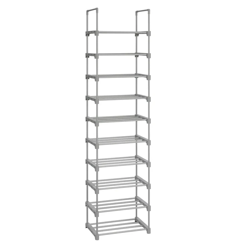 Étagère à chaussures à 10 niveaux meuble de rangement polyvalent cadre en fer personnalisable peu encombrant pour entrée salon chambre 45 x 30 x 174 cm gris 12_0002617