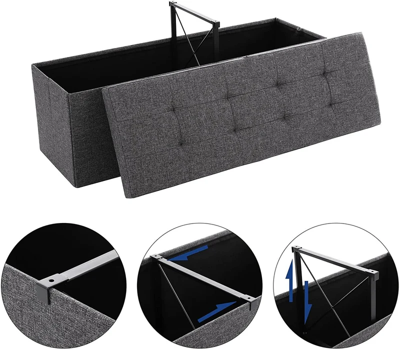 Coffre de rangement capacité 120 litres banquette de rangement charge admissible 300 kg grise foncé 110 x 38 x 38 cm 12_0000222
