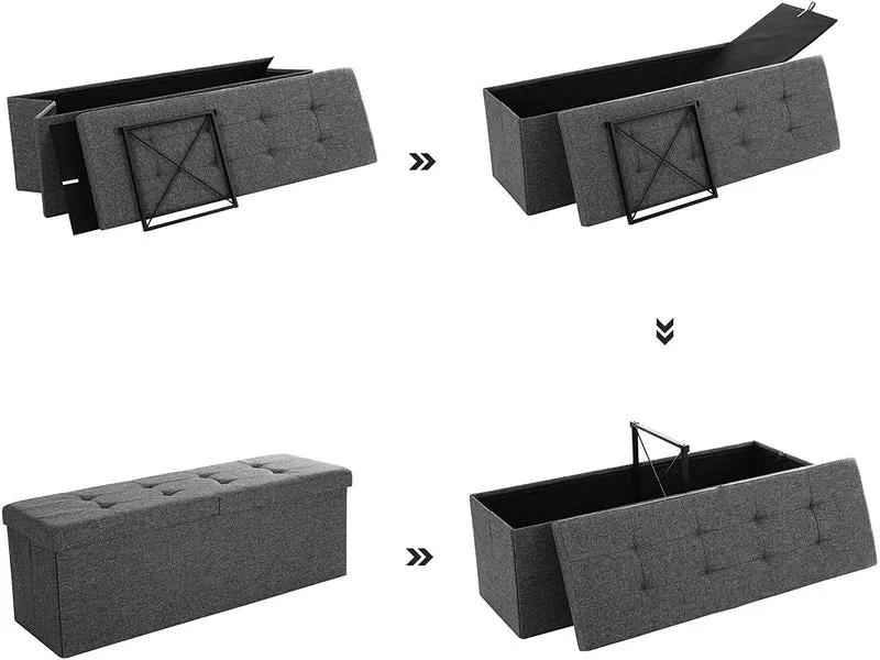 Coffre de rangement capacité 120 litres banquette de rangement charge admissible 300 kg grise foncé 110 x 38 x 38 cm 12_0000222