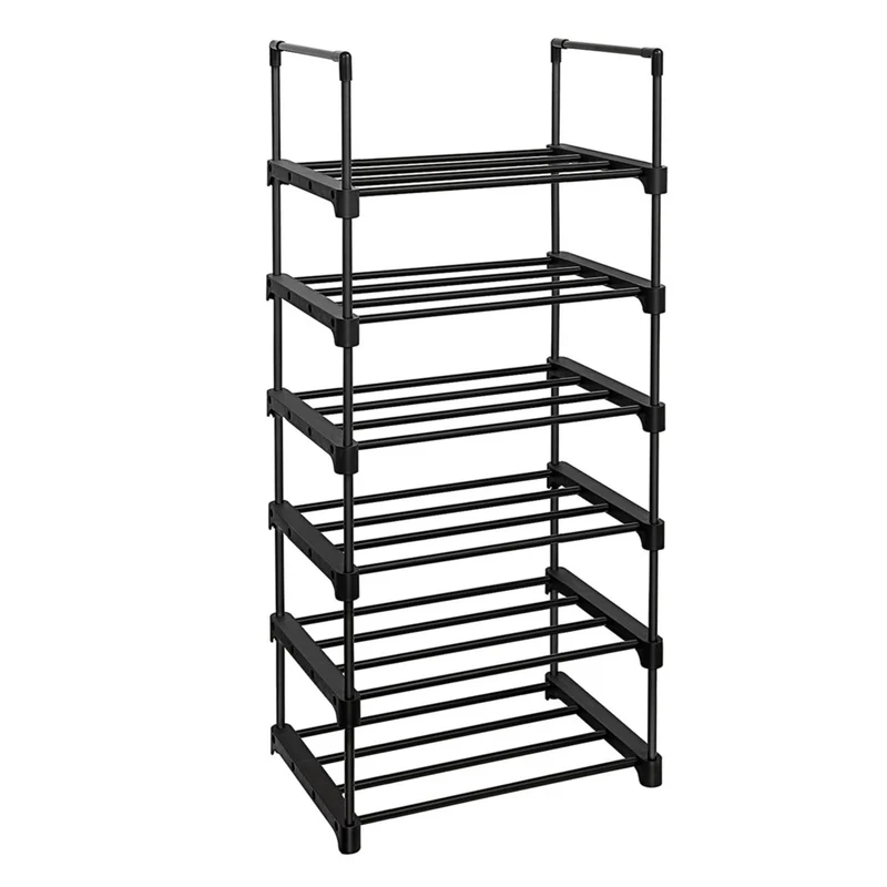 Étagère à chaussures à 6 niveaux meuble de rangement polyvalent cadre en fer personnalisable peu encombrant pour entrée salon chambre 45 x 30 x 106 cm noir 12_0003578
