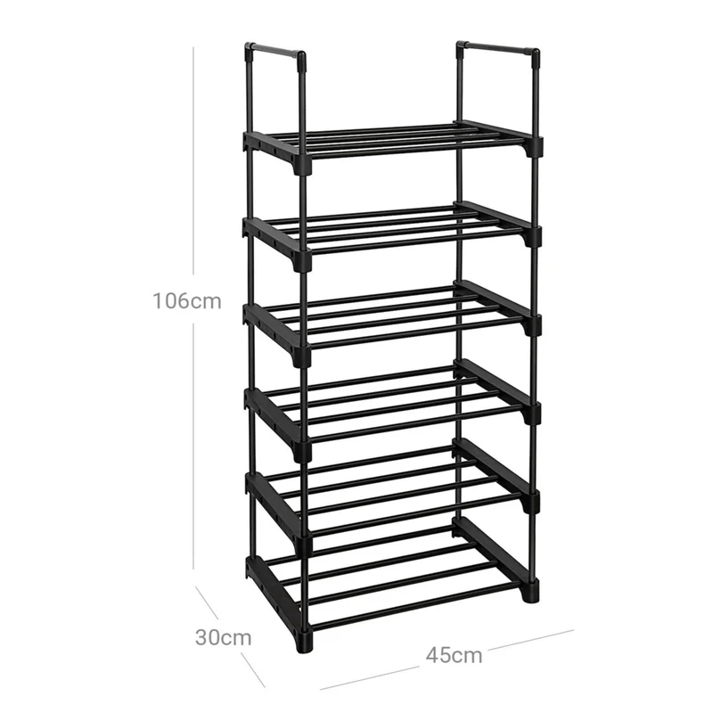 Étagère à chaussures à 6 niveaux meuble de rangement polyvalent cadre en fer personnalisable peu encombrant pour entrée salon chambre 45 x 30 x 106 cm noir 12_0003578