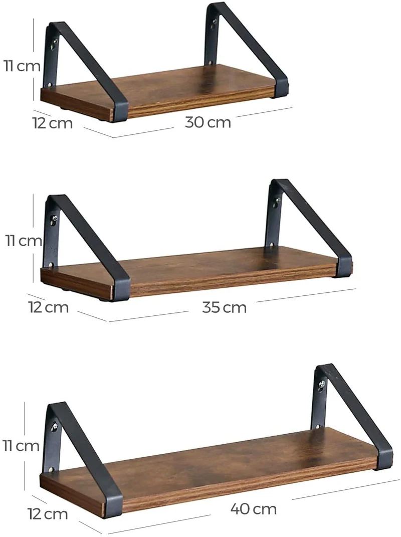 Étagère murale étagère flottante style industriel 3 niveaux support mural stable pour salon salle de bain cuisine brun rustique 12_0000101