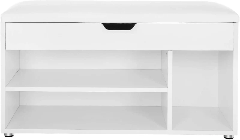 Banc de rangement à chaussures avec coussin confortable 3 compartiments coffre banquette range chaussures avec assise 2 étages meuble d'entrée charge maximale 150 kg blanc 12_0000205