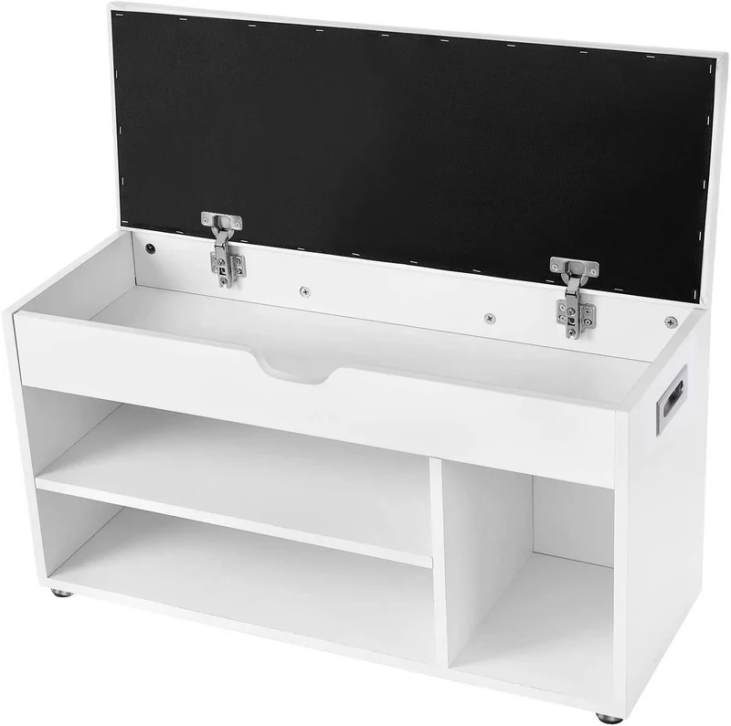 Banc de rangement à chaussures avec coussin confortable 3 compartiments coffre banquette range chaussures avec assise 2 étages meuble d'entrée charge maximale 150 kg blanc 12_0000205