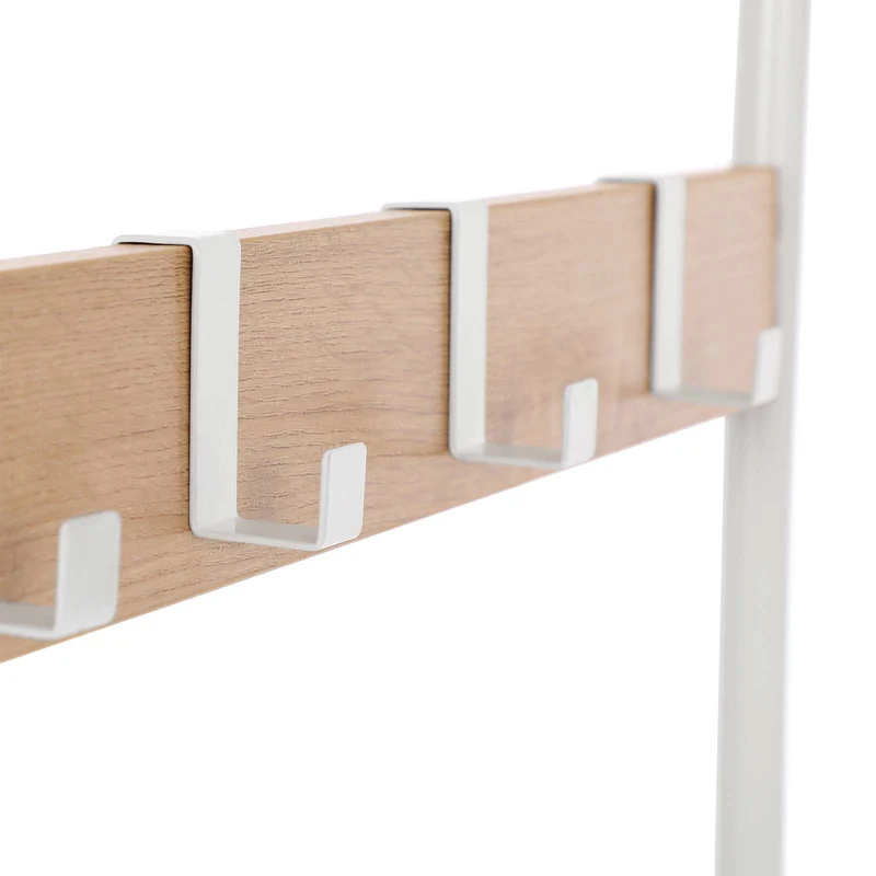 Porte-manteaux portemanteau métallique vestiaire rigide avec banc à chaussures meuble de rangement pour entrée avec 9 crochets amovibles blanc 12_0002707