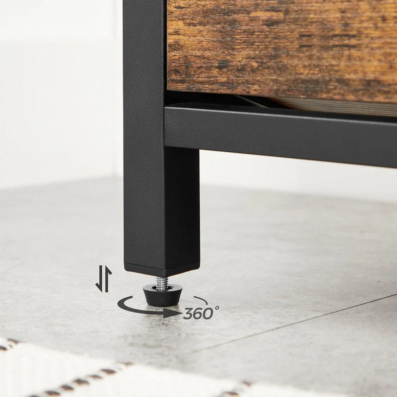 Banc à chaussures avec rangement siège rembourré avec tiroir à bascule pour 6 paires de chaussures cadre en acier style industriel 80 cm marron rustique et noir 12_0002644