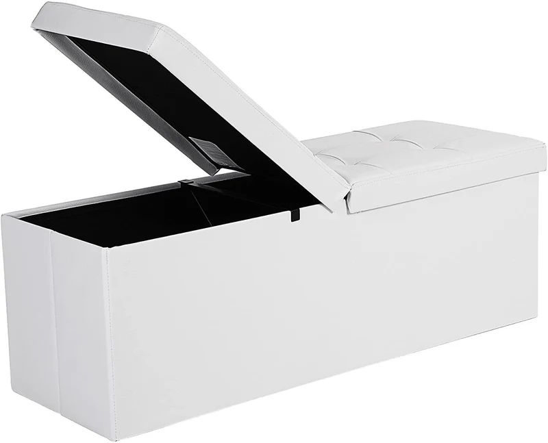 Coffre de rangement couvercle pliable par 2 côtés banc de rangement capacité 120 litres banquette de couleur blanc 12_0000218