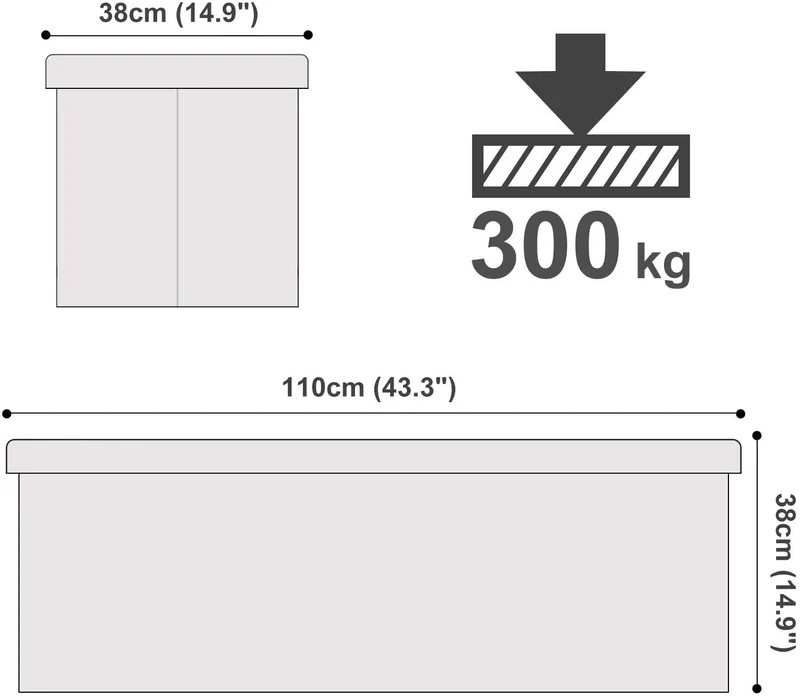 Coffre de rangement couvercle pliable par 2 côtés banc de rangement capacité 120 litres banquette de couleur blanc 12_0000218