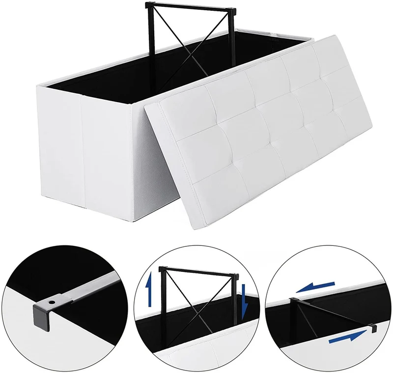 Coffre de rangement couvercle pliable par 2 côtés banc de rangement capacité 120 litres banquette de couleur blanc 12_0000218