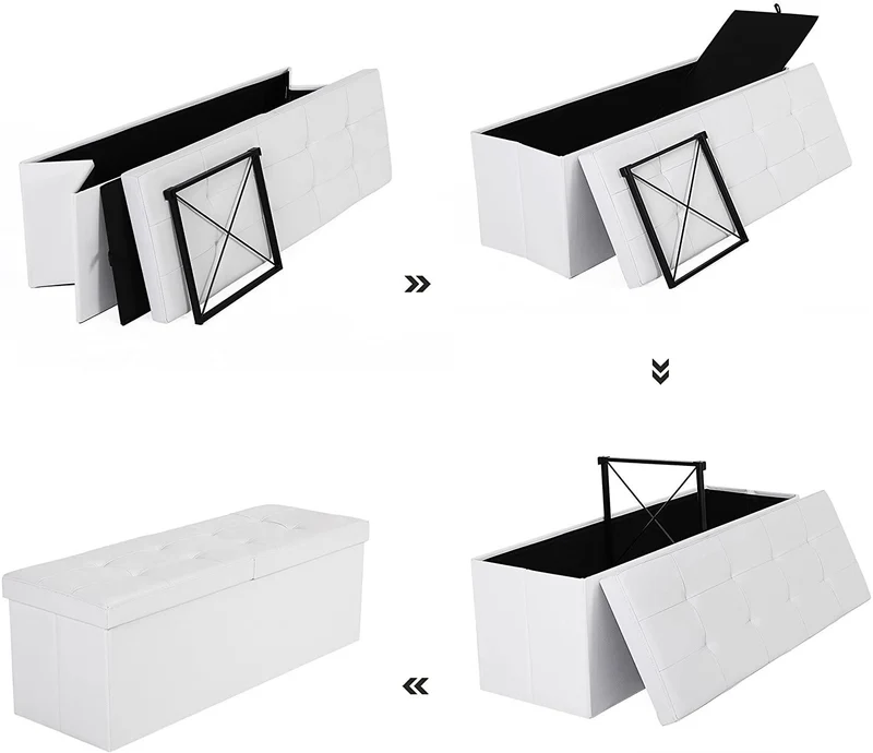 Coffre de rangement couvercle pliable par 2 côtés banc de rangement capacité 120 litres banquette de couleur blanc 12_0000218