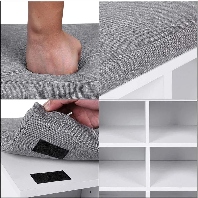 Banc à chaussures étagère à chaussures 104 x 30 x 48 cm meuble de rangement 10 compartiments avec coussin pour entrée blanc 12_0000216