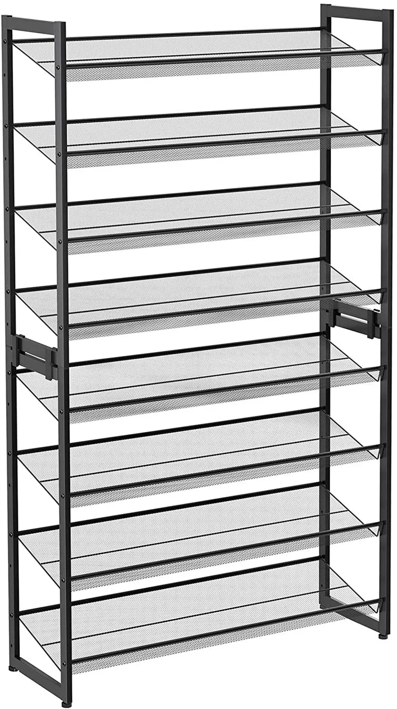 Étagère à chaussures de 8 niveaux ensemble de 2 étagères de chaussures 92,5 x 30,7 x 163,5 cm empilable de 4 niveaux étagère de rangement en métal étages réglables noir 12_0000522
