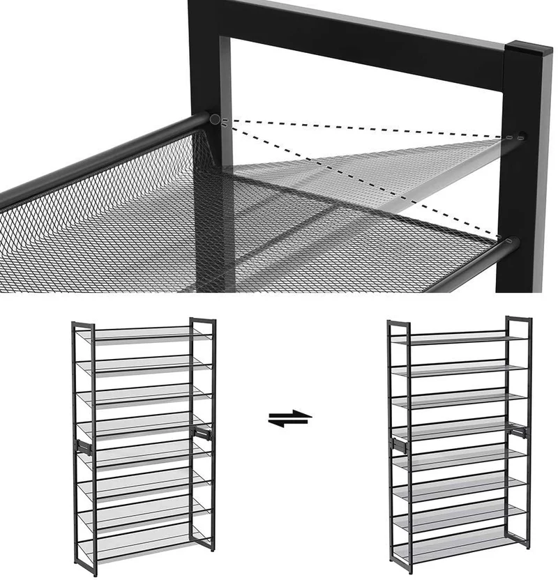 Étagère à chaussures de 8 niveaux ensemble de 2 étagères de chaussures 92,5 x 30,7 x 163,5 cm empilable de 4 niveaux étagère de rangement en métal étages réglables noir 12_0000522