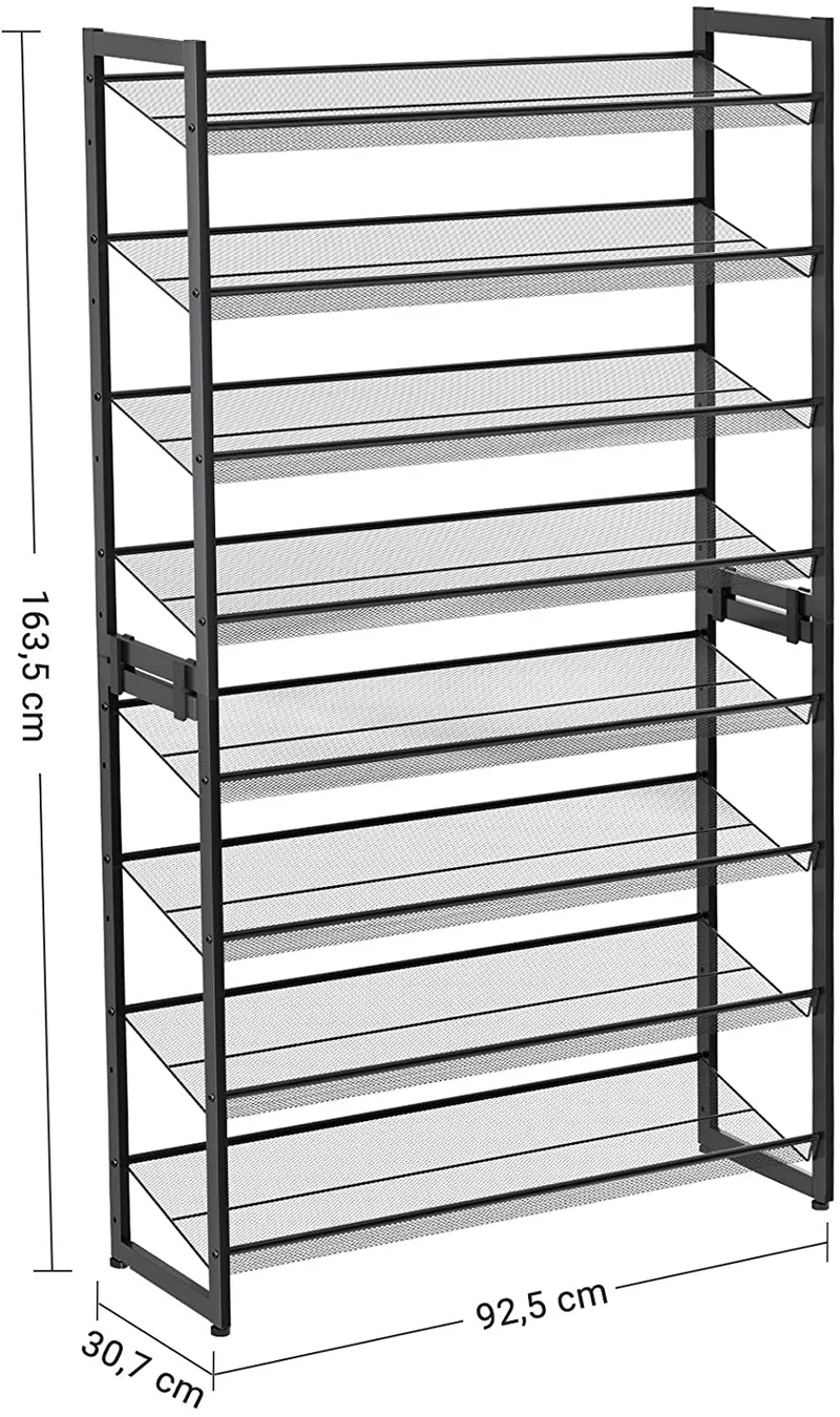 Étagère à chaussures de 8 niveaux ensemble de 2 étagères de chaussures 92,5 x 30,7 x 163,5 cm empilable de 4 niveaux étagère de rangement en métal étages réglables noir 12_0000522