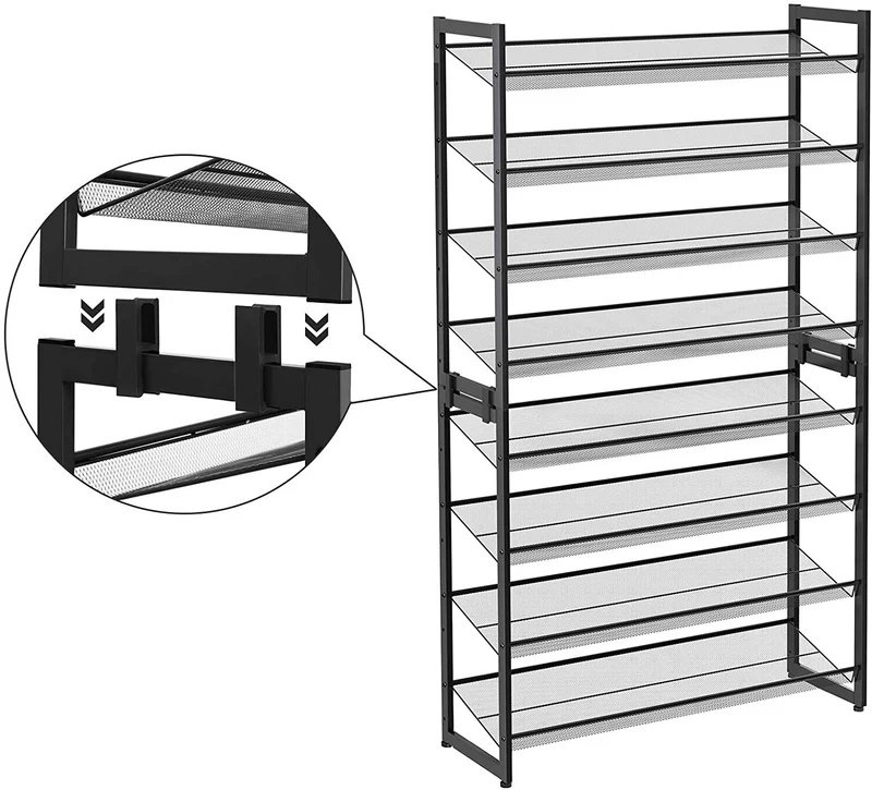 Étagère à chaussures de 8 niveaux ensemble de 2 étagères de chaussures 92,5 x 30,7 x 163,5 cm empilable de 4 niveaux étagère de rangement en métal étages réglables noir 12_0000522