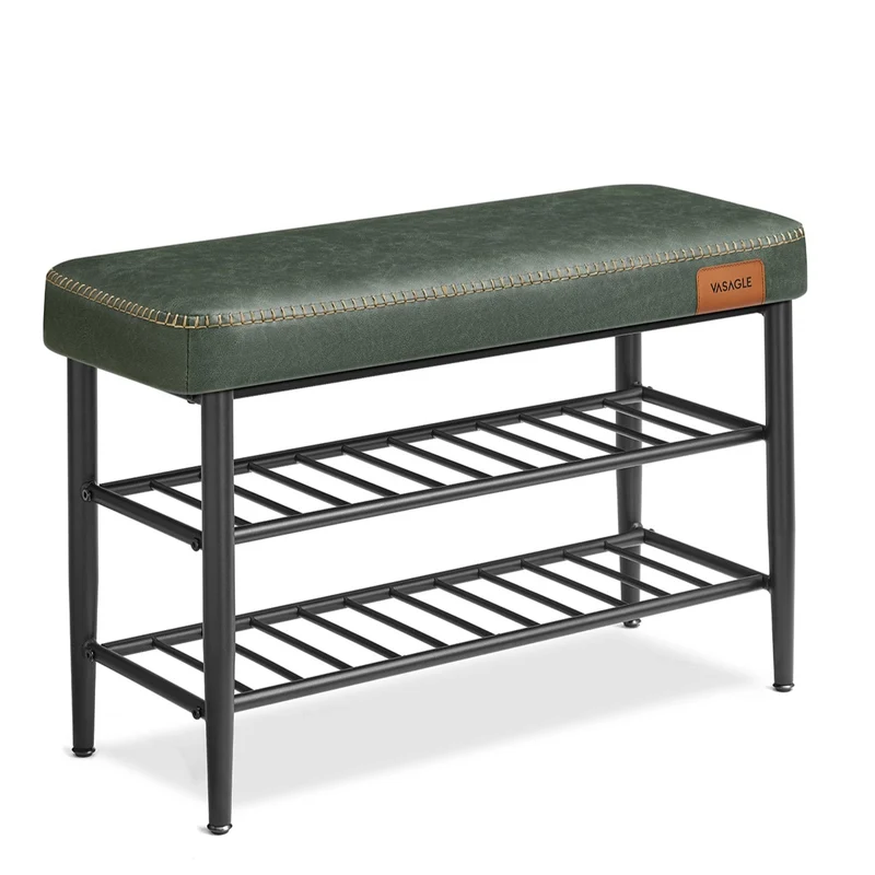 Banc à chaussures banc de rangement meuble d’entrée PU avec coutures style moderne charge 135 kg 30 x 80 x 50 cm vert 12_0005343
