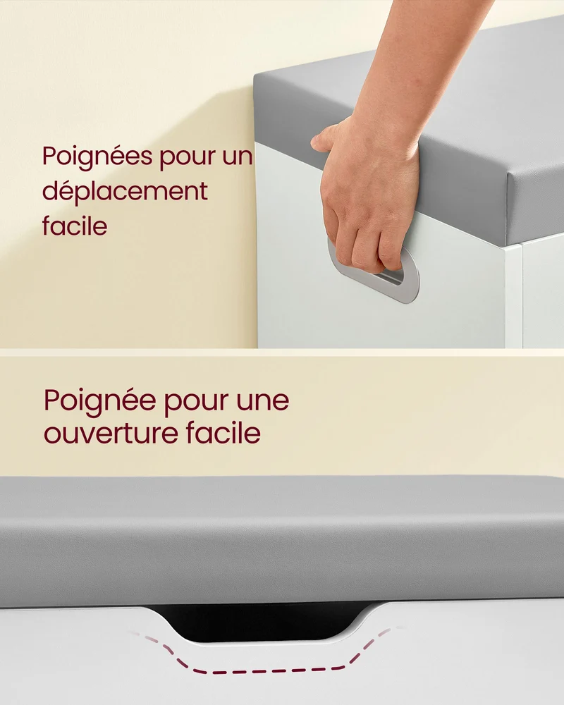 Banc à chaussures rembourré banc de rangement 3 compartiments rangement caché étagères pour salon entrée chambre capacité de charge 150 kg blanc 12_0004109