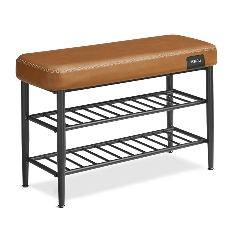 Banc à chaussures banc de rangement meuble d’entrée PU avec coutures style moderne mi-siècle charge 135 kg 30 x 80 x 50 cm marron 12_0005344
