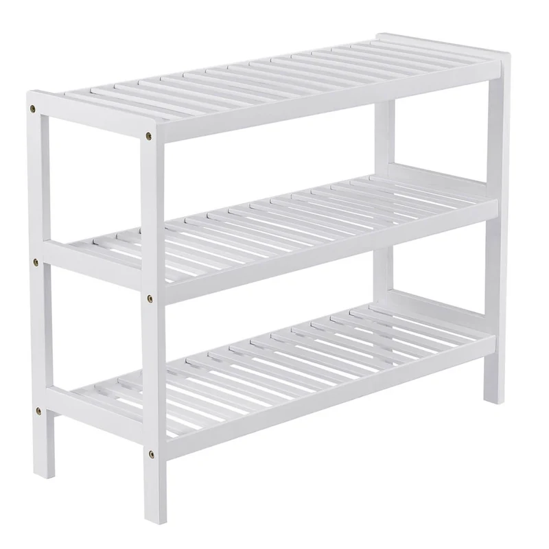 Étagère à chaussures étagère de rangement 3niveaux en bambou 70 x 26 x 55 cm blanc 12_0005493