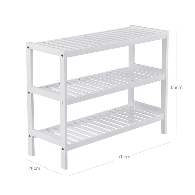 Étagère à chaussures étagère de rangement 3niveaux en bambou 70 x 26 x 55 cm blanc 12_0005493