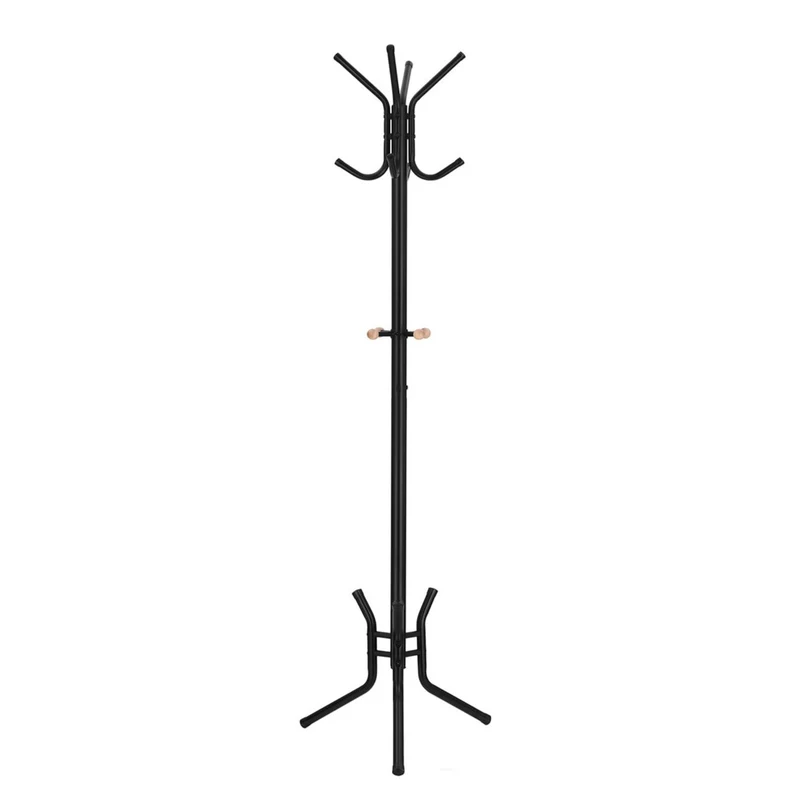 Porte-manteaux sur pied perroquet hauteur 176 cm 12 crochets tube en fer pour entrée chambre dressing bureau noir 12_0003192