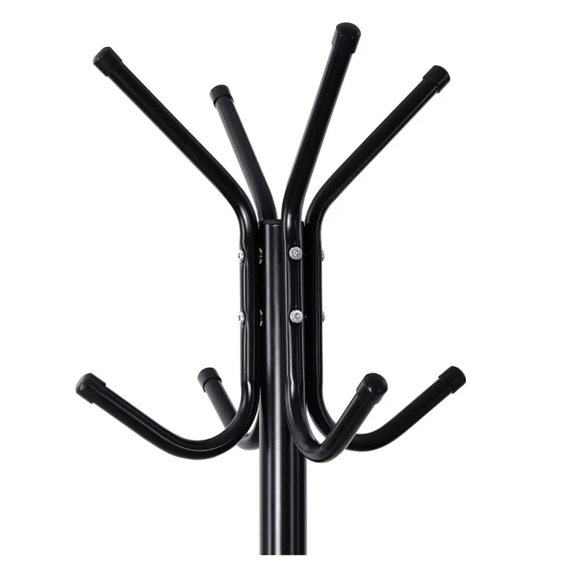 Porte-manteaux sur pied perroquet hauteur 176 cm 12 crochets tube en fer pour entrée chambre dressing bureau noir 12_0003192