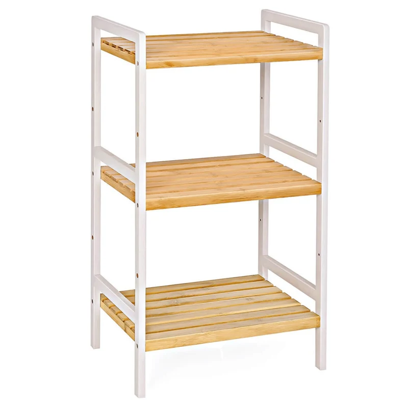 Étagère à chaussures meuble de rangement à 3 niveaux en bambou naturel cadre blanc 80 cm 12_0002872
